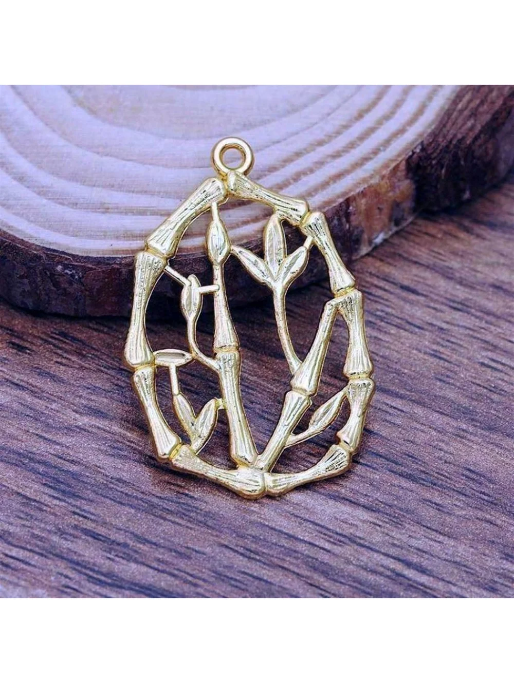 Gold Plated Bamboo Trees Leaves Pendants 2 pcs